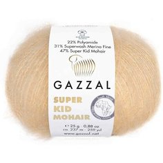 Пряжа Gazzal Super Kid Mohair светло-бежевый (64404), 31%меринос/47%супер кид мохер/22%полиамид, 237м, 25г, 3шт