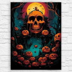 Картина по номерам на холсте хэллоуин (Тыквы, Череп, лес) - 12553 В 30x40 Бруталити