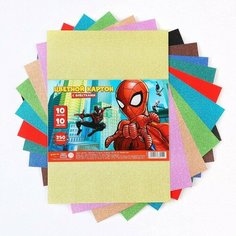 Картон цветной, с блёстками, 10 листов, 10 цветов, 250 грамм, А4, Человек-паук Marvel