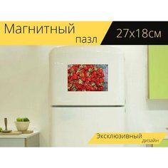 Магнитный пазл "Клубника, красный, летом" на холодильник 27 x 18 см. Lots Prints
