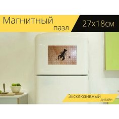 Магнитный пазл "Рак, сигнальный рак, деревянный пол" на холодильник 27 x 18 см. Lots Prints