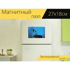 Магнитный пазл "Аист, болотная птица, животное" на холодильник 27 x 18 см. Lots Prints