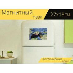 Магнитный пазл "Лысуха, цыпленок, водоплавающая птица" на холодильник 27 x 18 см. Lots Prints