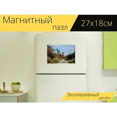 Магнитный пазл "Дорожка, деревья, лес" на холодильник 27 x 18 см. Lots Prints