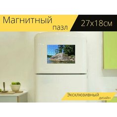 Магнитный пазл "Валун, озеро, сасамат" на холодильник 27 x 18 см. Lots Prints