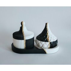 Набор интерьерный гипсовый (поднос, две шкатулки декоративные) черно-белый с поталью Атмосфера...