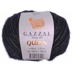Пряжа Gazzal Queen черный (7340), 15%шерсть/35%полиэстер/15%металлик/35%акрил, 100м, 50г, 2шт