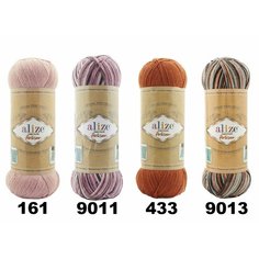 Пряжа носочная для вязания Superwash (Супервош) Artisan (Артисан) / Набор № 24 (161, 433, 9011, 9013) / 4шт / 420м/100г Alize