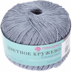Пряжа Пехорка Цветное кружево стальной (174), 100%мерсеризованный хлопок, 475м, 50г, 5шт