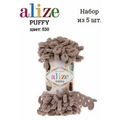 Пряжа для вязания Alize Puffy, 5 шт, 9м/100г, бежевый (530) Пуффи, большие петельки