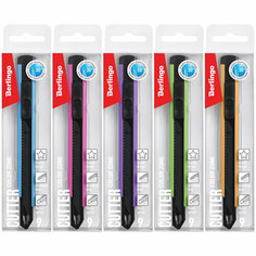 Нож канцелярский BERLINGO 9мм "ColorZone", черное лезвие, auto-lock, металл. направл, ассорти, евро