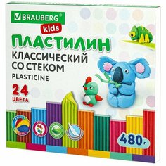 Пластилин классический BRAUBERG KIDS, 24 цвета, 480 грамм, стек, высшее качество, 106437 Россия