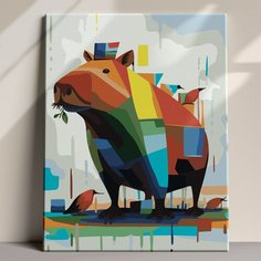 Картина по номерам на холсте 40х50 см Капибара и птицы абстракция, акриловые краски, холст хлопок, подрамник - 40х50 см Борода Малевича