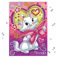 Аппликация стразами и пайетками "Милашка", Кошечка Мари, А4 Disney