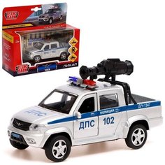 Технопарк Машина металлическая «UAZ Pickup. Полиция с пушкой», 13 см, двери открываются, багаж, инерция