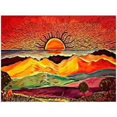 Картина по номерам Хиппи Арт (Пейзаж, Солнце, Любовь, Мир, Дружба) - 8560 Г 30x40