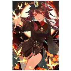 Картина по номерам на холсте Игра Genshin impact (Генишин, Ху Тао, Делюк, Сахароза, Сяо) - 8286 В 60x40