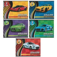 Альбом для рисования А4, 8 листов, на скрепке, "Спортивные авто", обложка мелованный картон, блок 100 г/м², перфорация на отрыв, микс Hatber