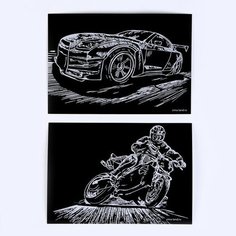 Набор гравюр А5 «Автомобиль и мотоцикл» 2 шт, с металлическим эффектом «серебро» Школа талантов