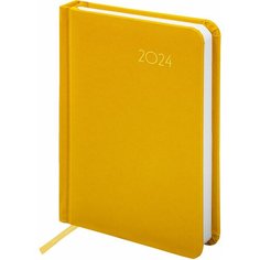Ежедневник датированный 2024 малый формат 100х150мм А6, BRAUBERG Select, балакрон, желтый, 114793