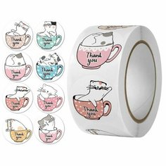 Наклейка бумага "Кошки в кружке" d=2,5 см 500 шт в рулоне 3х6,5х6,5 см Мастер