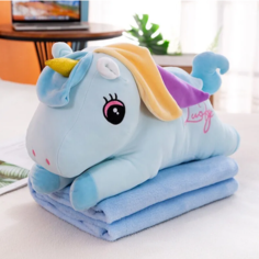 Мягкая игрушка Единорог синий с пледом Toys