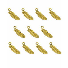 Подвеска перышко маленькое 23х7х1,9 мм, отверстие - 2 мм, сплав олова с покрытием "старинное золото", 11 шт. Kaboshon.Ru