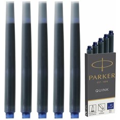 Картриджи чернильные PARKER "Cartridge Quink", комплект 5 шт, синие, 1950384