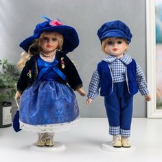 Кукла коллекционная парочка набор 2 шт "Лена и Сергей в ярко-синих нарядах" 30 см Россия