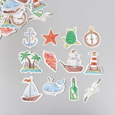 Наклейки для творчества "Море и приключения" тиснение серебро набор 48 шт 9х7х0,8 см Арт Узор