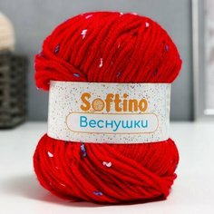 Пряжа 60% акрил, 30% кашемир, 10% шёлк "Веснушки" 50 гр 80 м цвет 10 красная 7656162 Softino