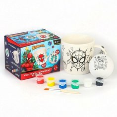 Набор кружка под раскраску с ёлочным шаром, 300 мл "Спайдер-Мен", Человек-Паук Marvel