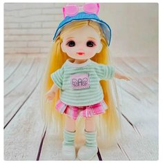 Шарнирная кукла Senli в розовой юбке и очках 16 см Walala Girl