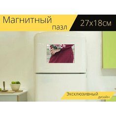 Магнитный пазл "Свадебный букет, цветы, невеста" на холодильник 27 x 18 см. Lots Prints