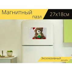 Магнитный пазл "Плюшевый медведь, день николая, евро" на холодильник 27 x 18 см. Lots Prints