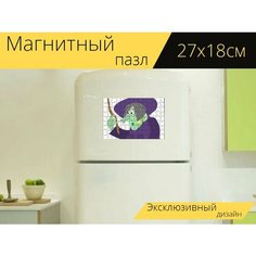 Магнитный пазл "Женщина, ведьма, хэллоуин" на холодильник 27 x 18 см. Lots Prints