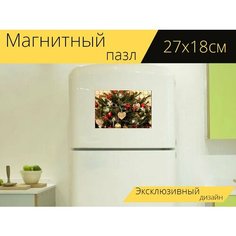 Магнитный пазл "Рождественская елка, елочные украшения, рождество" на холодильник 27 x 18 см. Lots Prints