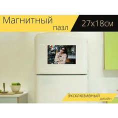 Магнитный пазл "Женщина, модель, лицо" на холодильник 27 x 18 см. Lots Prints