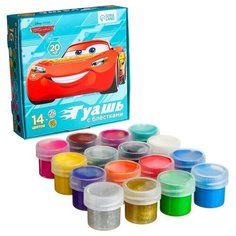 Гуашь 14 цветов + 2 цвета с блёстками по 20 мл Тачки Disney