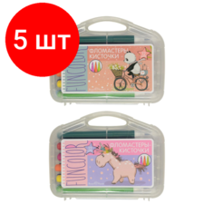 Комплект 5 наб, Фломастеры кисточки FUNCOLOR 12 цв, в пластиковом пенале, 32-0046 Bruno Visconti