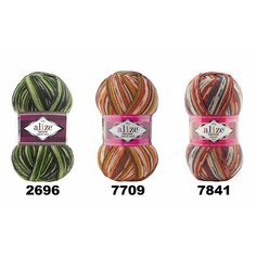 Пряжа носочная для вязания Superwash (Супервош) Comfort (Комфорт) / Набор № 9 (2696, 7709, 7841) / 3шт / 420м/100г Alize