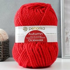 Пряжа "Осенняя" 25% шерсть, 75% ПАН 150м/200гр (88-Красный мак) Пехорка