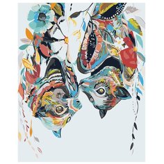 Картина по номерам, "Живопись по номерам", 40 x 50, A492, летучие мыши, цветы, иллюстрация, живопись, яркий, поп-арт