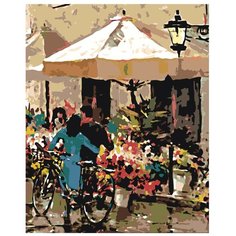 Картина по номерам, "Живопись по номерам", 72 x 90, BH16, велосипед, женщина, покупки, рынок, живопись