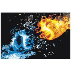 Картина по номерам, "Живопись по номерам", 60 x 90, FT06, Огонь, вода, абстракция, руки, кулак, битва