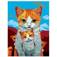 Картина по номерам, "Живопись по номерам", 45 x 60, A338, кошка и котёнок, семья, котята, животные, домашние, рисунок
