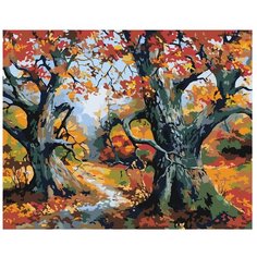 Картина по номерам, "Живопись по номерам", 80 x 100, EM15, деревья, осень, листья, оранжевый, лес, парк