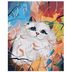Картина по номерам, "Живопись по номерам", 100 x 125, A182, котёнок, , кошка, белый, рисунок, поп-арт, животное
