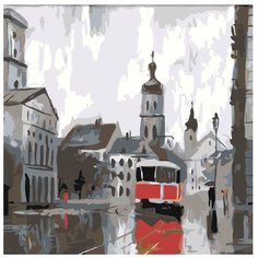 Картина по номерам, "Живопись по номерам", 100 x 100, AB01, Лондон, живопись, пейзаж, автобус, дожди, трамвай, город