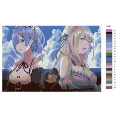 Картина по номерам V-449 "Аниме RE: ZERO (РЕ зеро). Субару Нацуки и Рем, Эмилия. Natsuki Subaru и Rem, Emilia", 70x110 см Brushes Paints